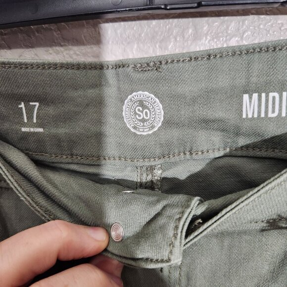 So Womens Olive Green Midi Low Rise Stretch Shorts Size 17 - Picture 6 of 16